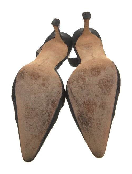 Manolo Blahnik Satin Leather Trim Embellishment Mules