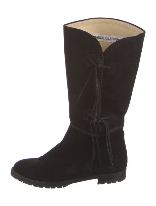 Manolo Blahnik Suede Leather Trim Embellishment Western Boots