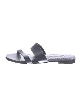Manolo Blahnik Leather Lasercut Accents Slides