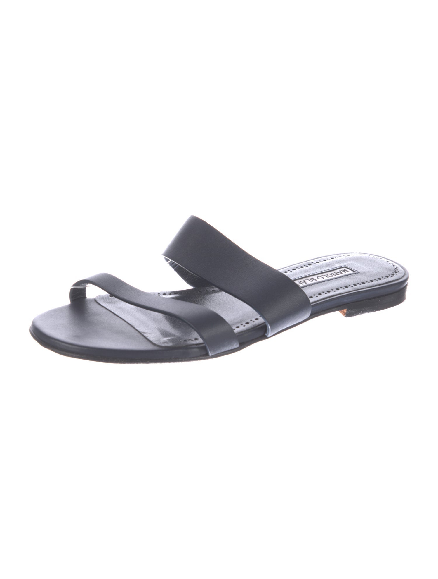 Manolo Blahnik Leather Lasercut Accents Slides