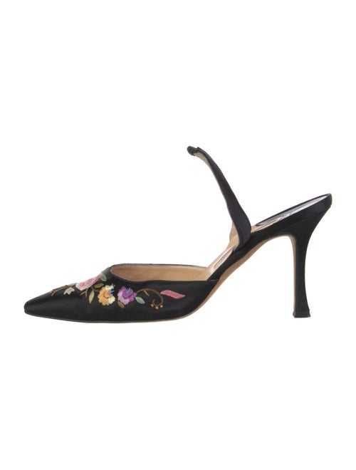 Manolo Blahnik Satin Floral Print Mules