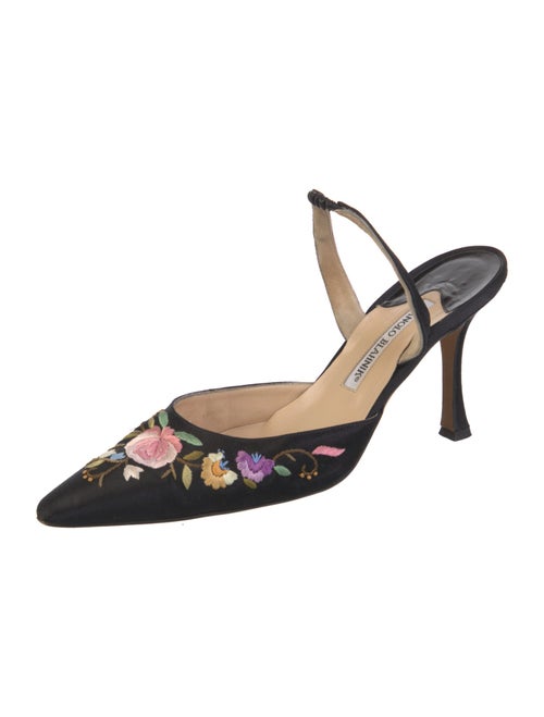Manolo Blahnik Satin Floral Print Mules