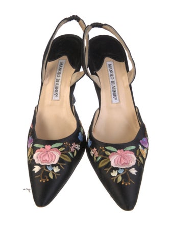 Manolo Blahnik Satin Floral Print Mules