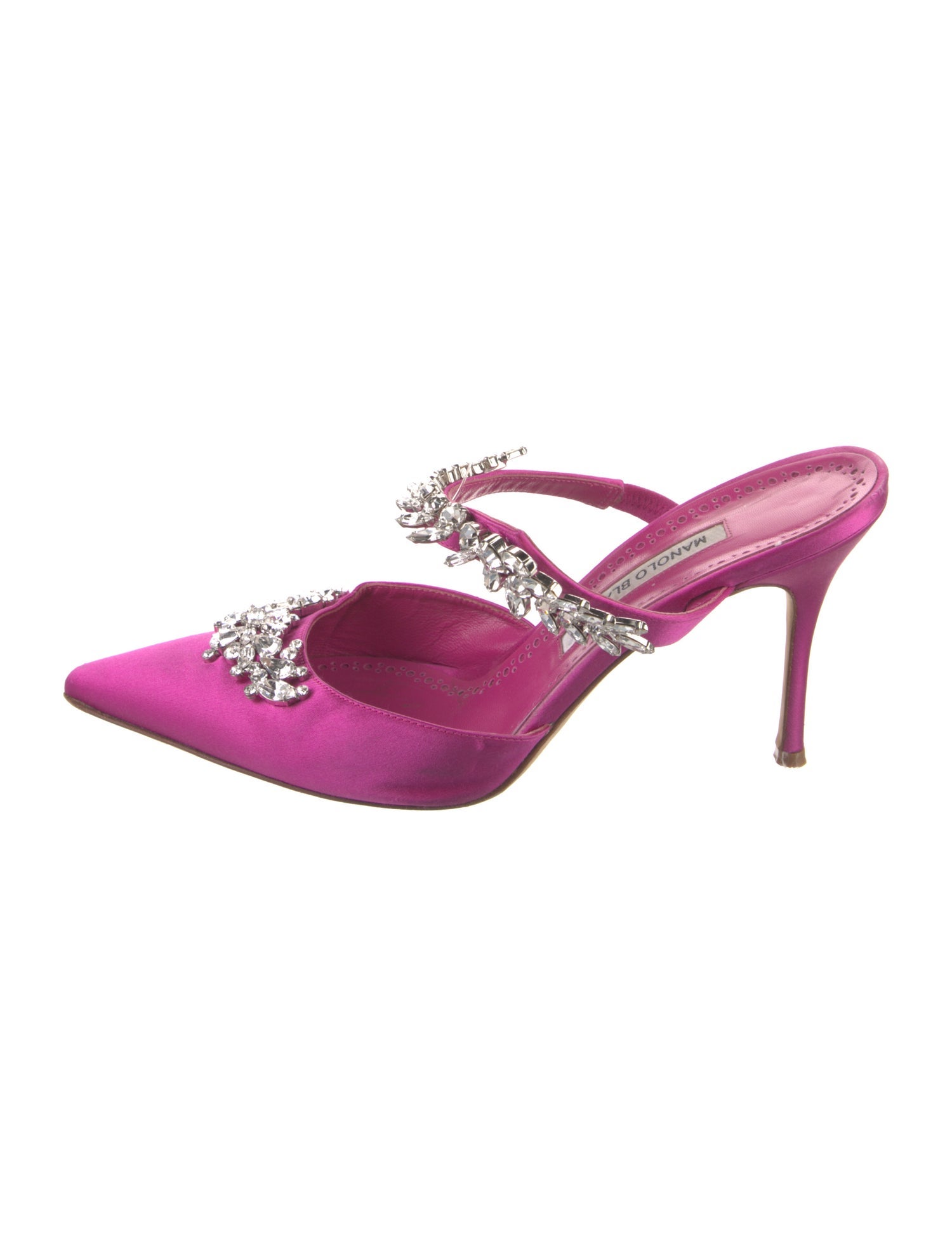 Manolo Blahnik Satin Crystal Embellishments Mules