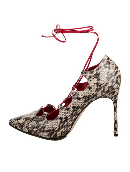 Manolo Blahnik Embossed Leather Animal Print T-Strap Pumps