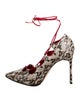 Manolo Blahnik Embossed Leather Animal Print T-Strap Pumps