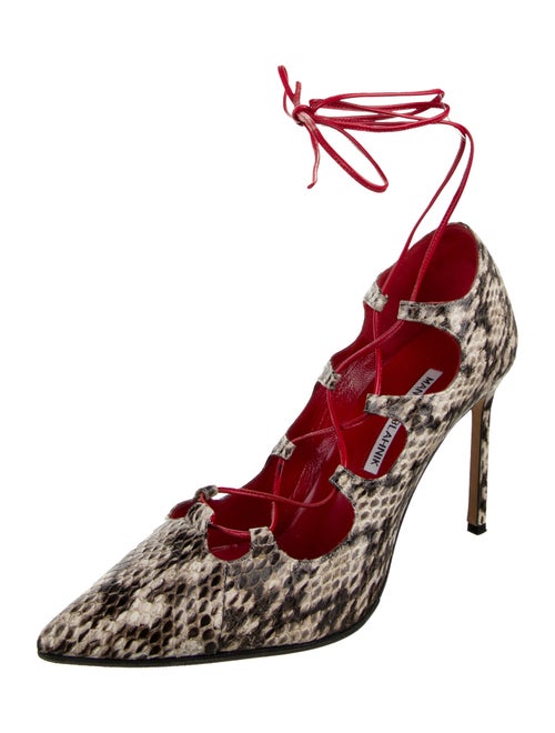 Manolo Blahnik Embossed Leather Animal Print T-Strap Pumps