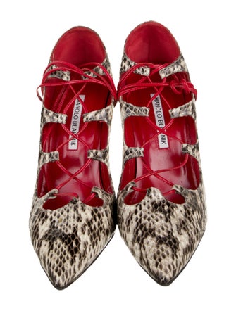 Manolo Blahnik Embossed Leather Animal Print T-Strap Pumps