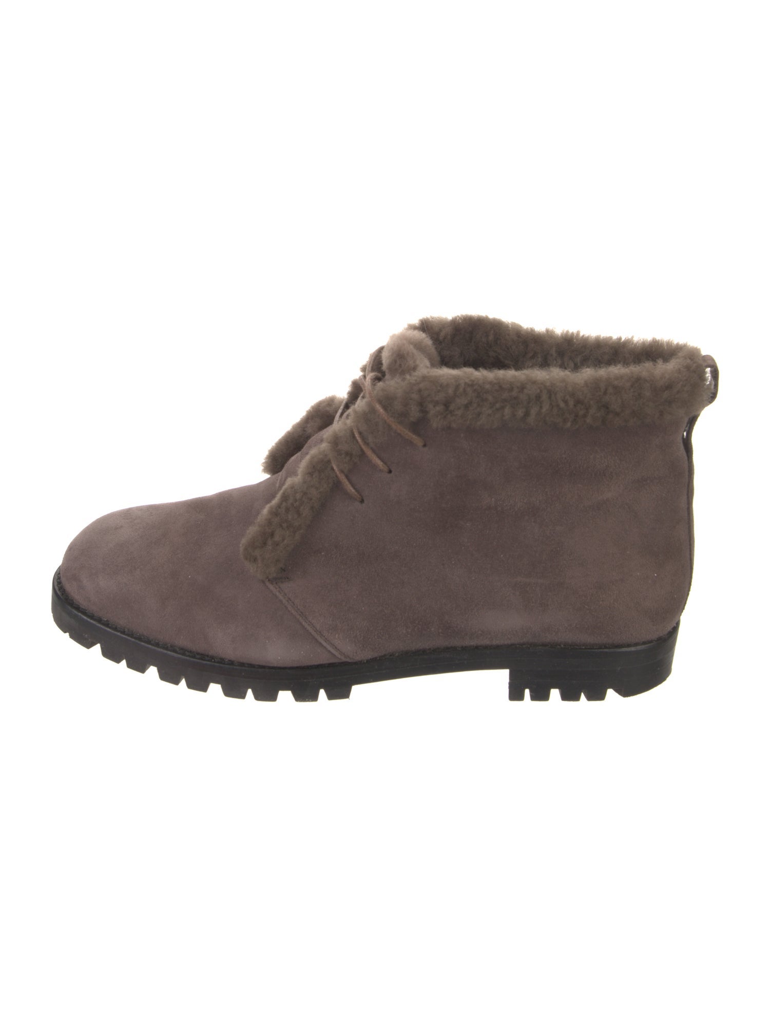 Manolo Blahnik Suede Faux Fur Trim Lace-Up Boots