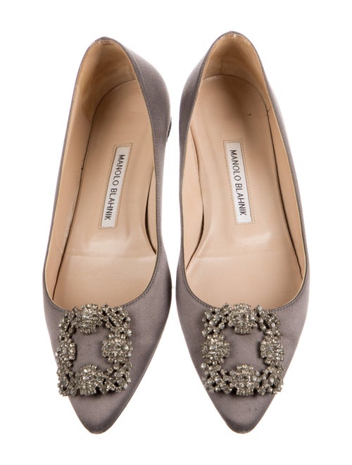 Manolo Blahnik Satin Crystal Embellishments Flats