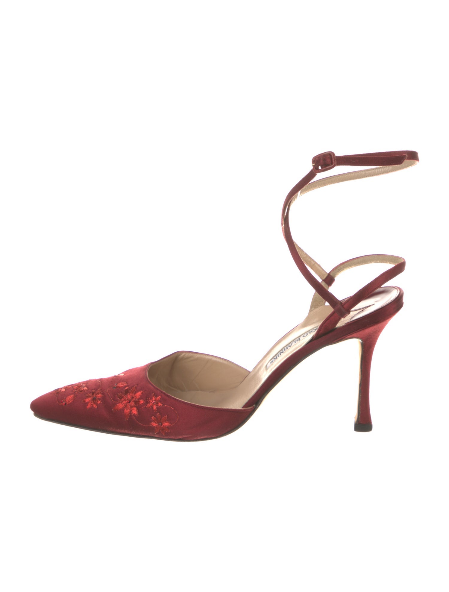 Manolo Blahnik Satin Patterned Slingback Pumps