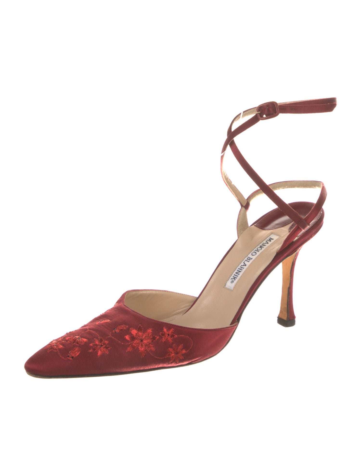 Manolo Blahnik Satin Patterned Slingback Pumps
