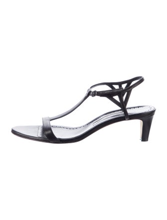 Manolo Blahnik Leather T-Strap Sandals