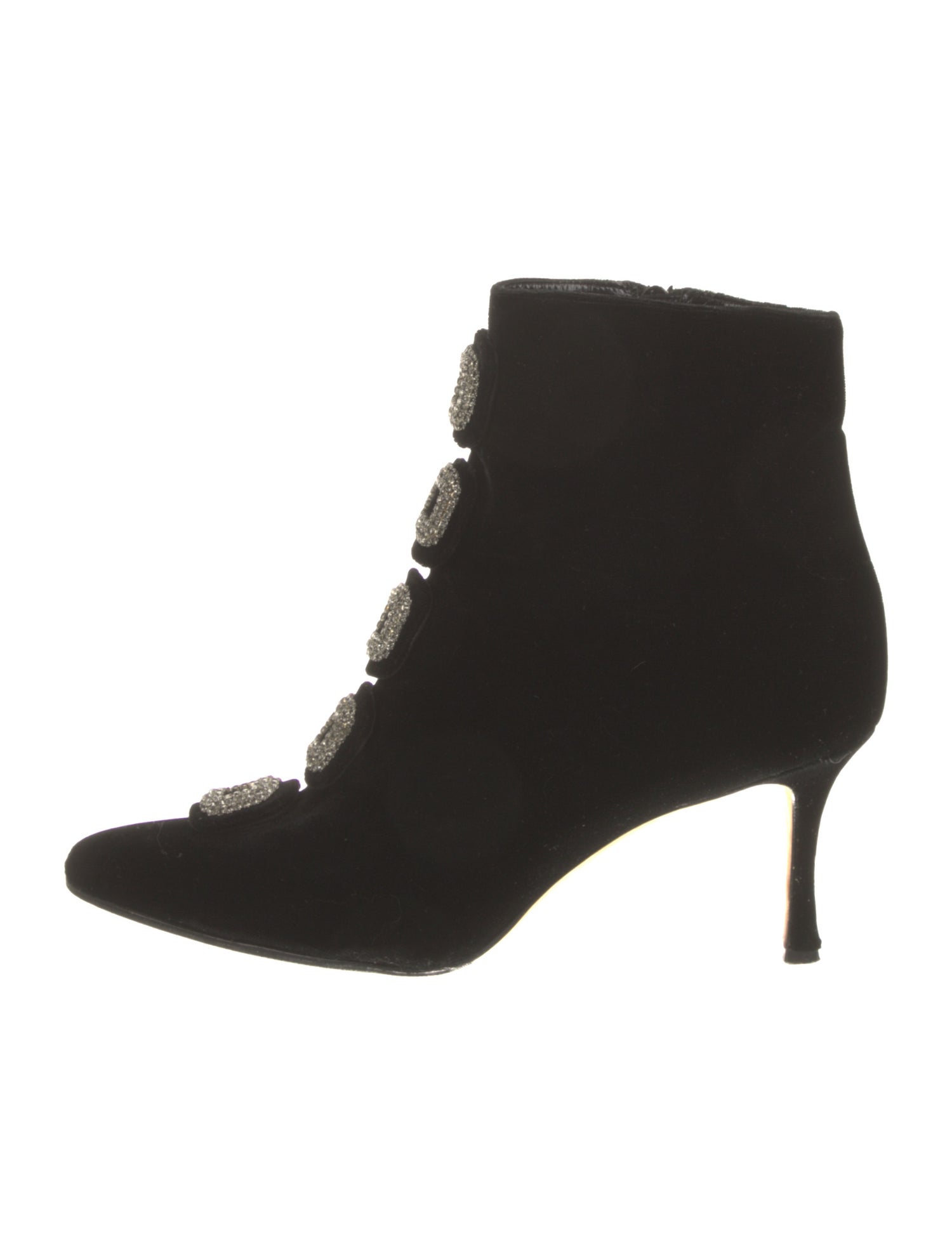 Manolo Blahnik Velvet Crystal Embellishments Lace-Up Boots