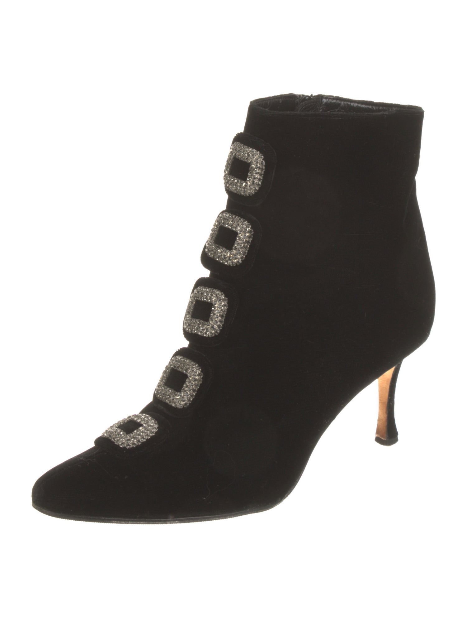 Manolo Blahnik Velvet Crystal Embellishments Lace-Up Boots