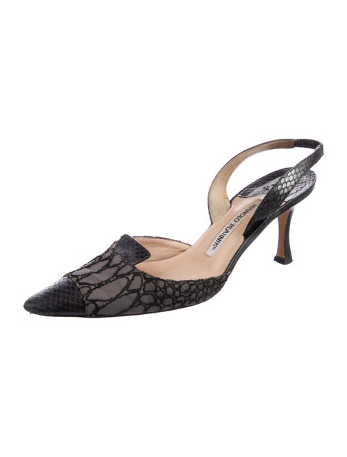 Manolo Blahnik Leather Animal Print Slingback Pumps