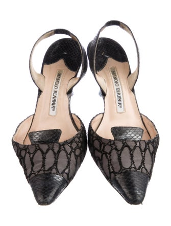 Manolo Blahnik Leather Animal Print Slingback Pumps
