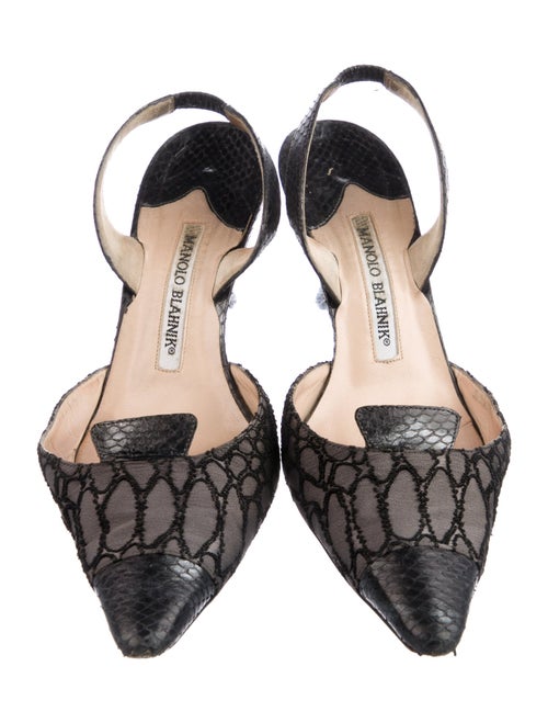Manolo Blahnik Leather Animal Print Slingback Pumps