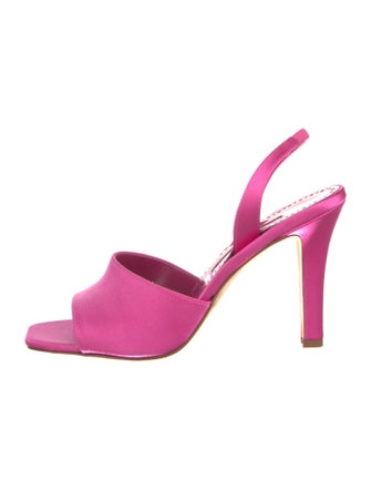Manolo Blahnik Satin Crystal Embellishments Slingback Sandals