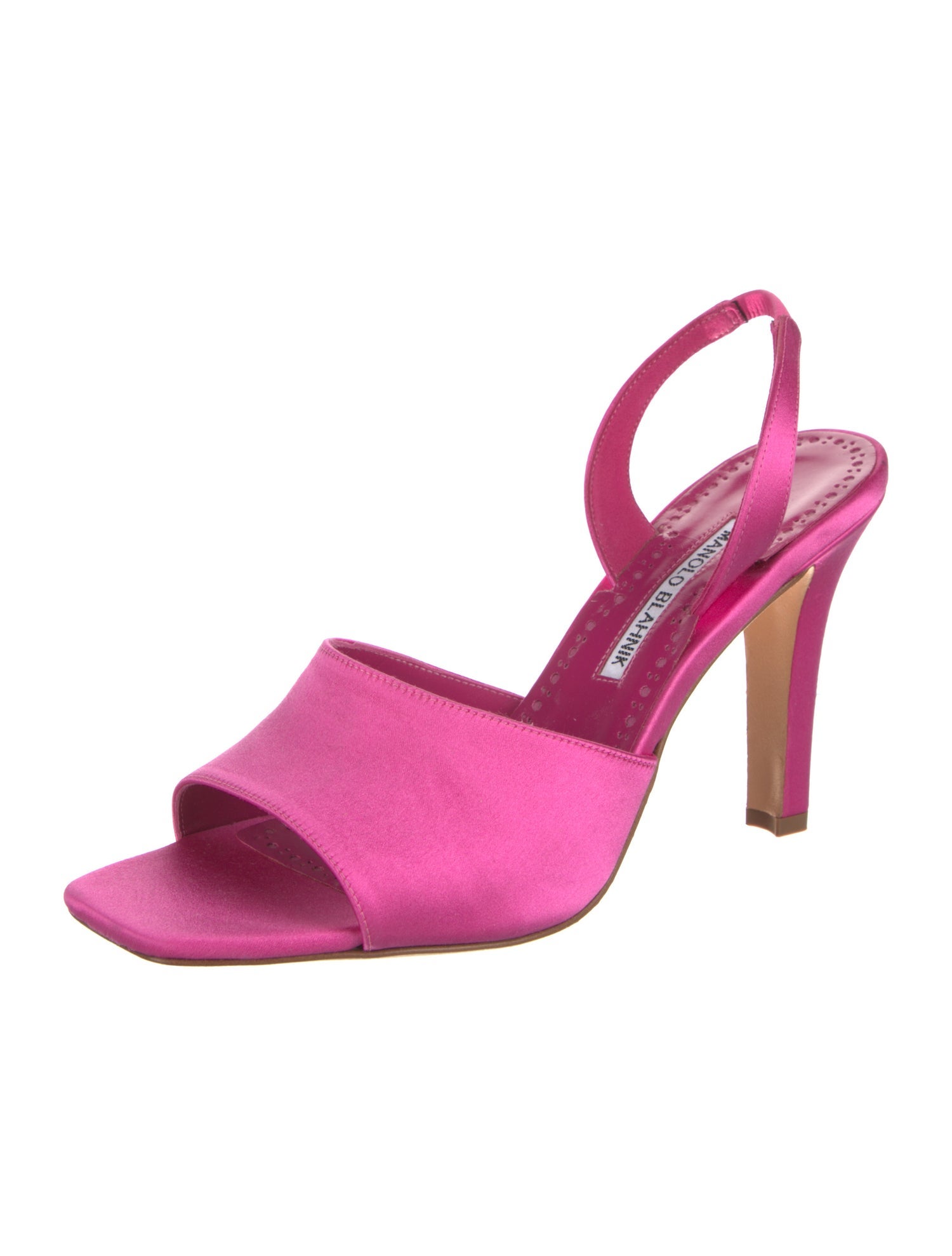 Manolo Blahnik Satin Crystal Embellishments Slingback Sandals