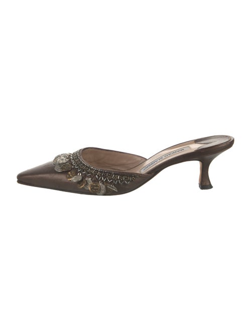 Manolo Blahnik Leather Beaded Accents Mules