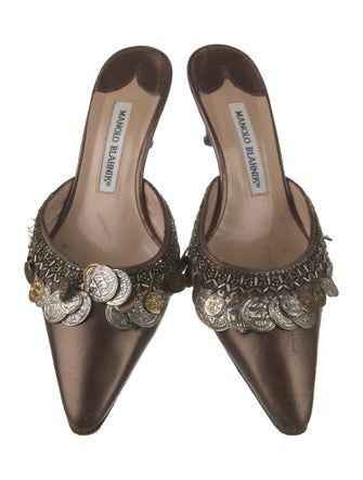 Manolo Blahnik Leather Beaded Accents Mules