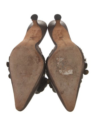 Manolo Blahnik Leather Beaded Accents Mules