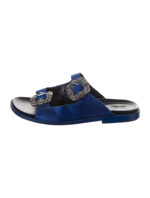 Manolo Blahnik Satin Crystal Embellishments Slides