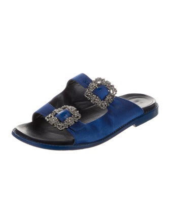 Manolo Blahnik Satin Crystal Embellishments Slides