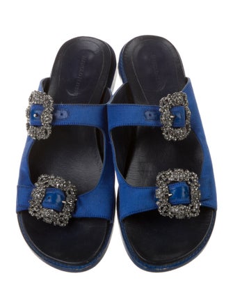 Manolo Blahnik Satin Crystal Embellishments Slides