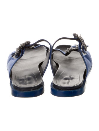 Manolo Blahnik Satin Crystal Embellishments Slides