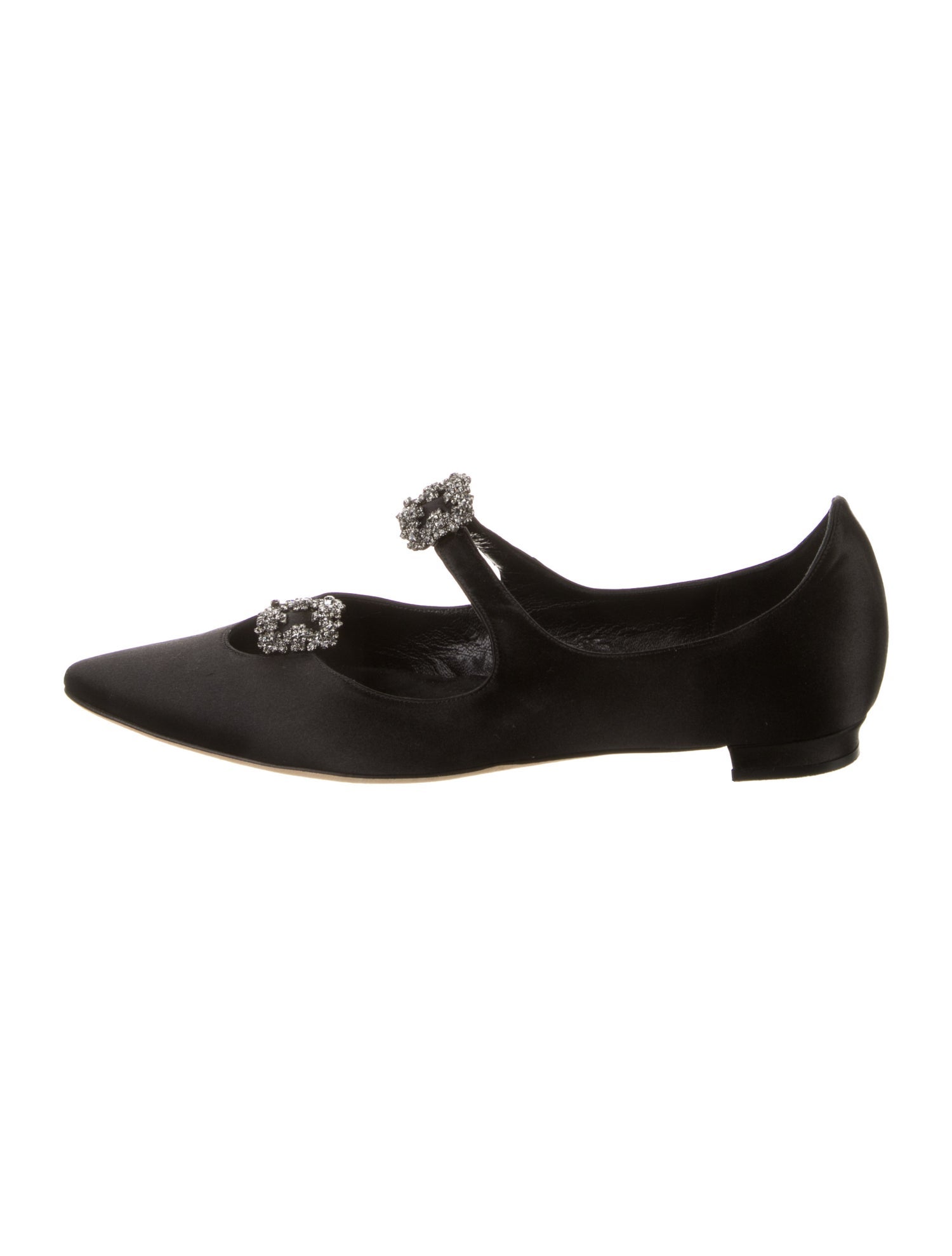 Manolo Blahnik Satin Crystal Embellishments Mary Jane Flats