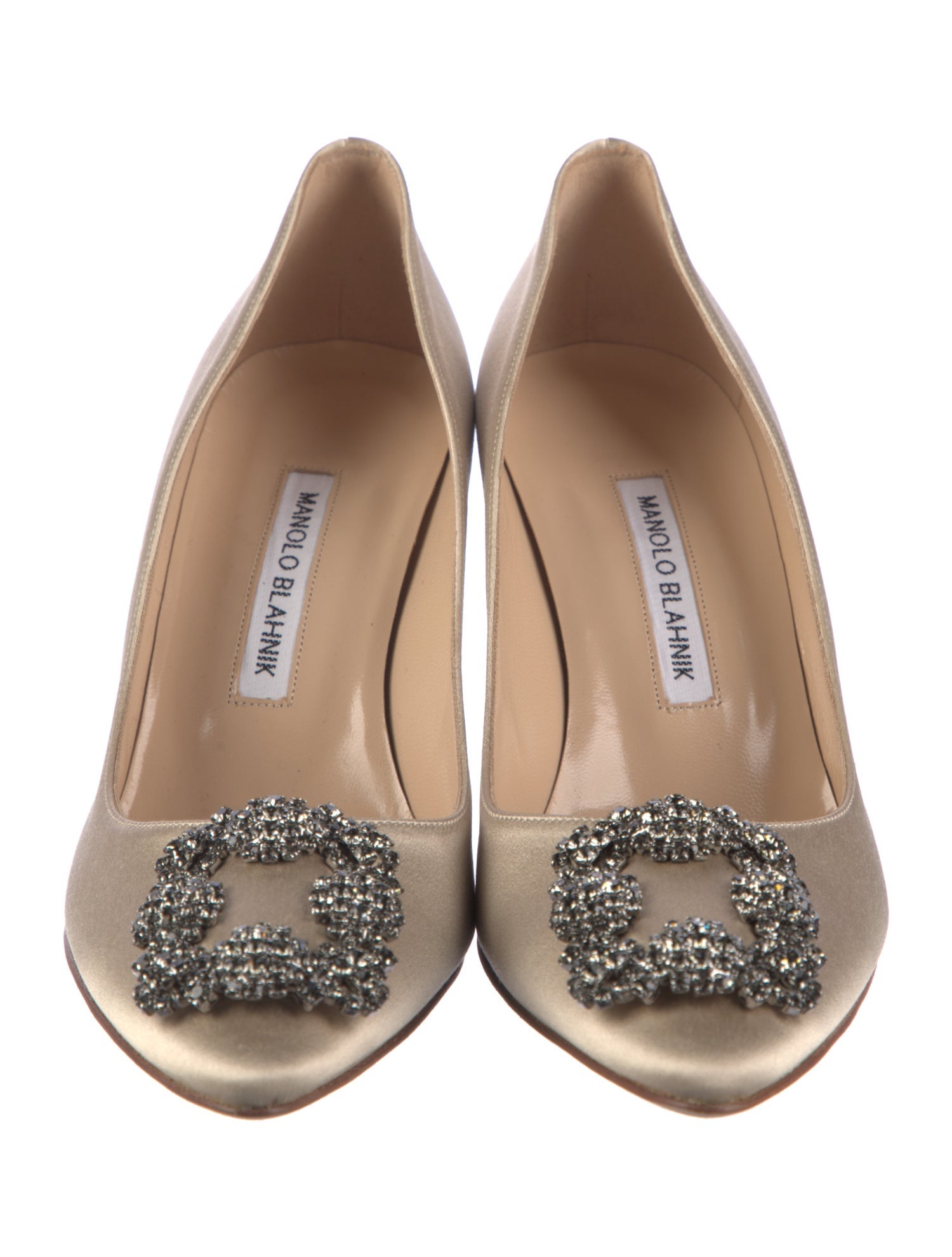 Manolo Blahnik Satin Crystal Embellishments Pumps