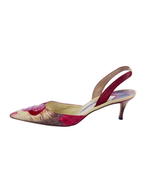 Manolo Blahnik Leather Floral Print Slingback Pumps