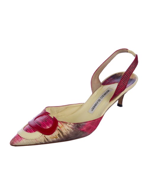 Manolo Blahnik Leather Floral Print Slingback Pumps