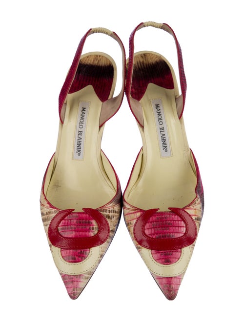 Manolo Blahnik Leather Floral Print Slingback Pumps