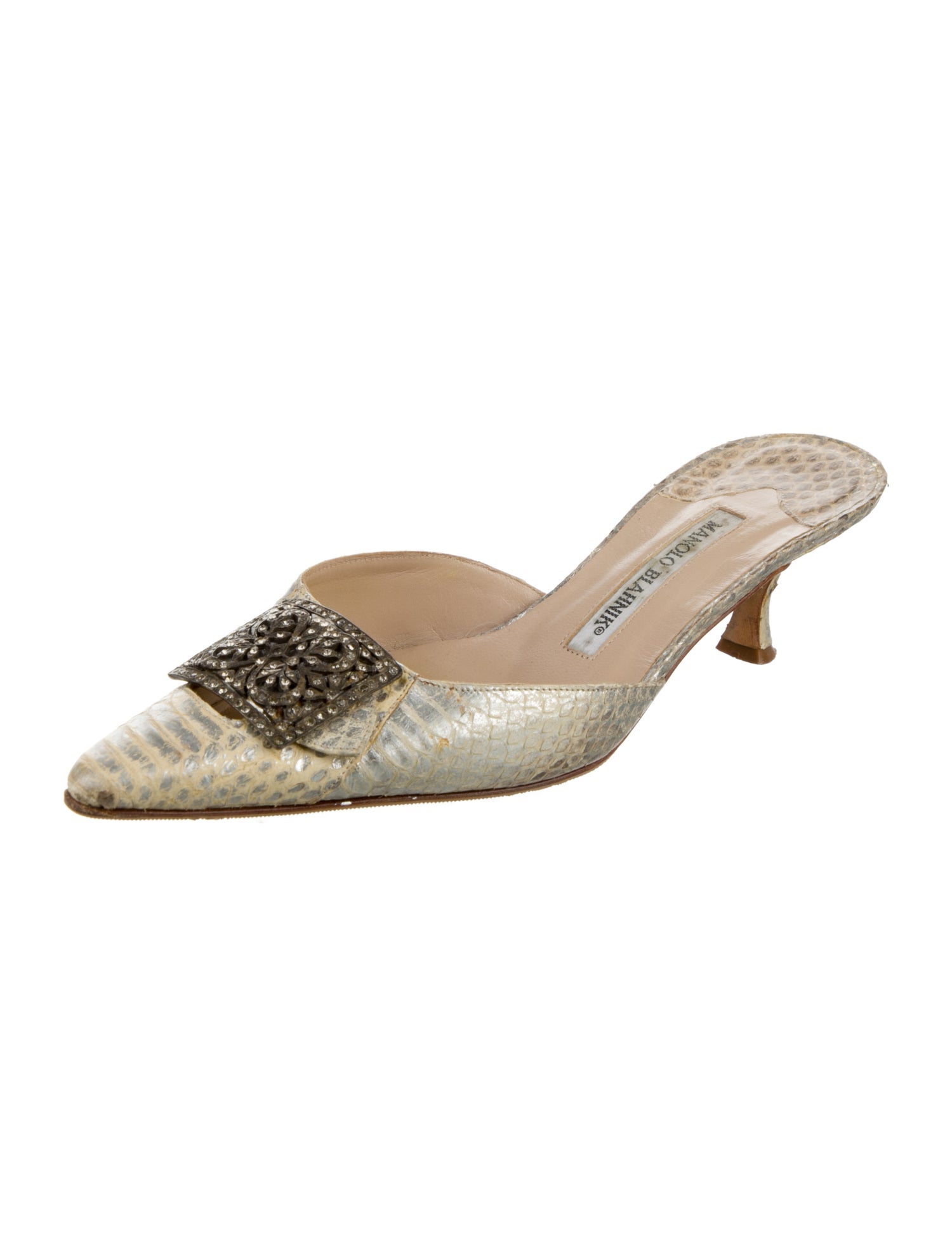 Manolo Blahnik Leather Animal Print Mules