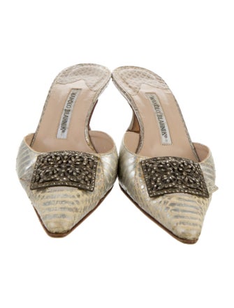 Manolo Blahnik Leather Animal Print Mules