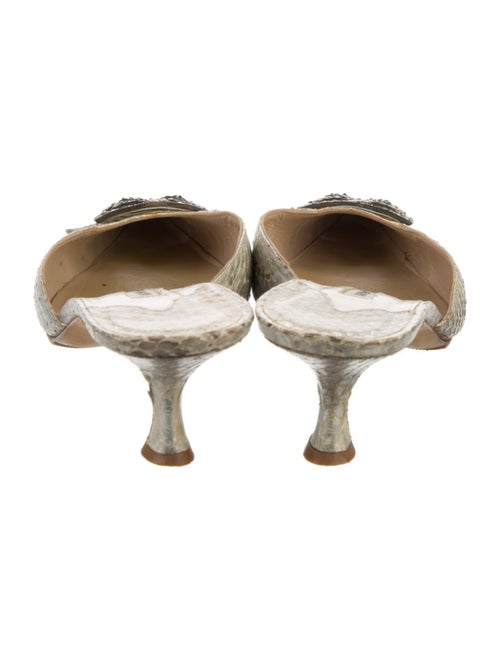 Manolo Blahnik Leather Animal Print Mules