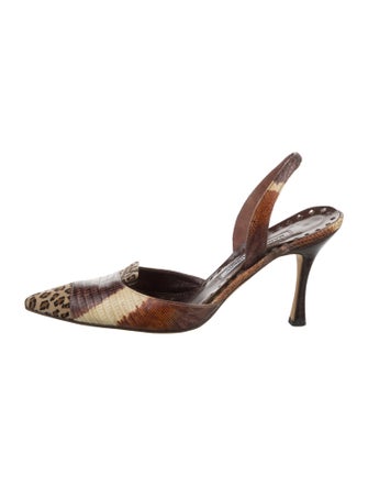 Manolo Blahnik Embossed Leather Animal Print Slingback Pumps