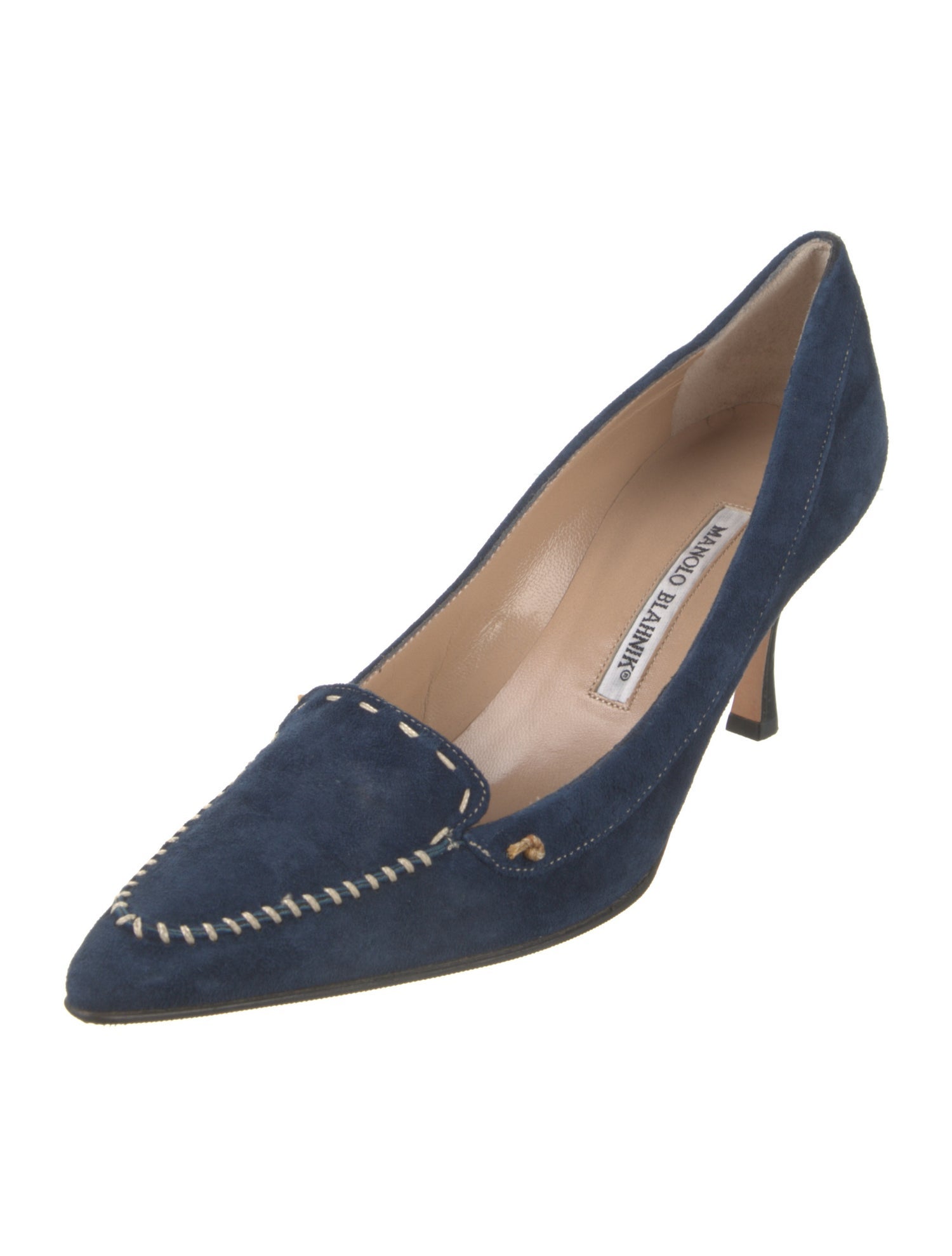 Manolo Blahnik Suede Whipstitch Trim Pumps
