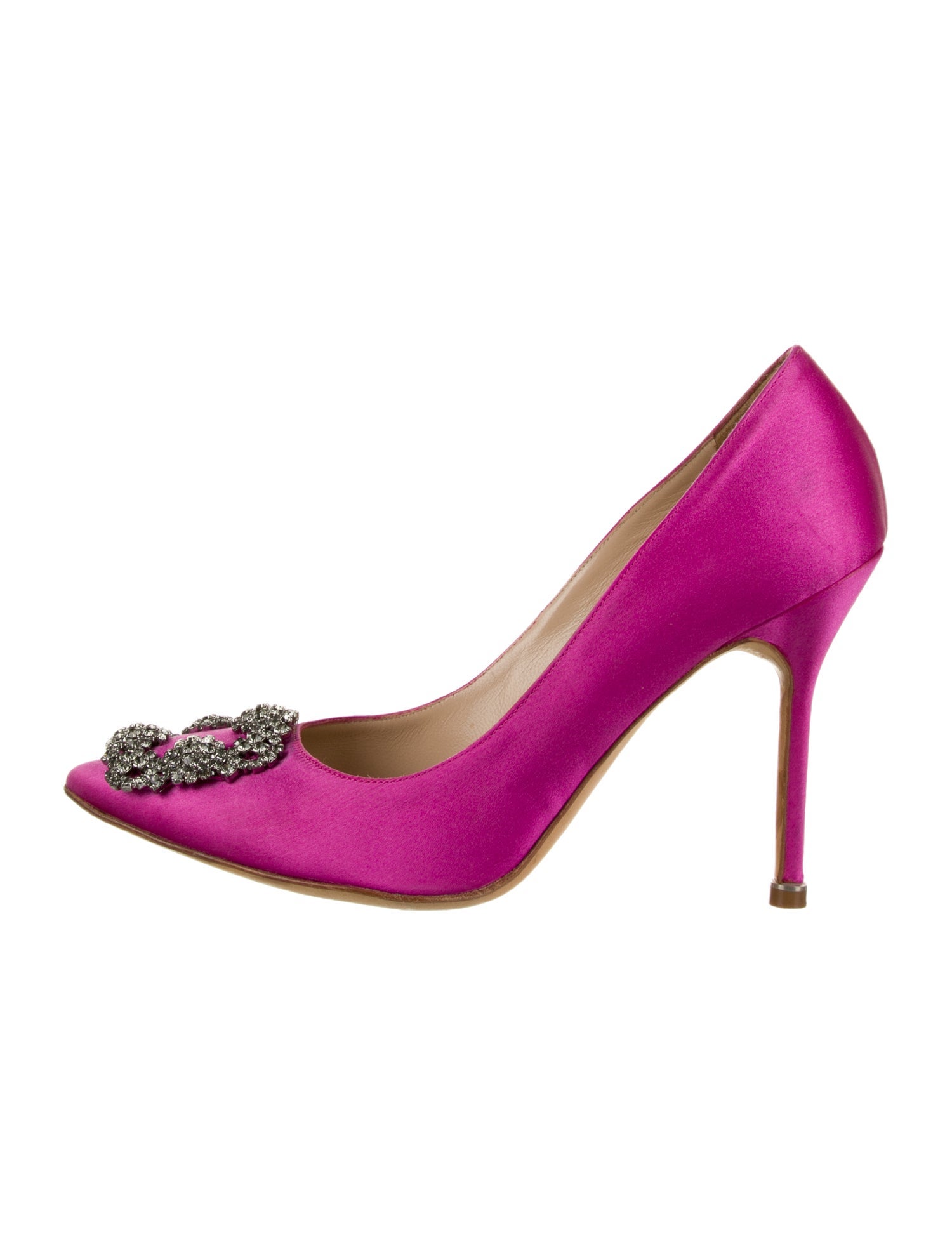Manolo Blahnik Satin Crystal Embellishments Pumps