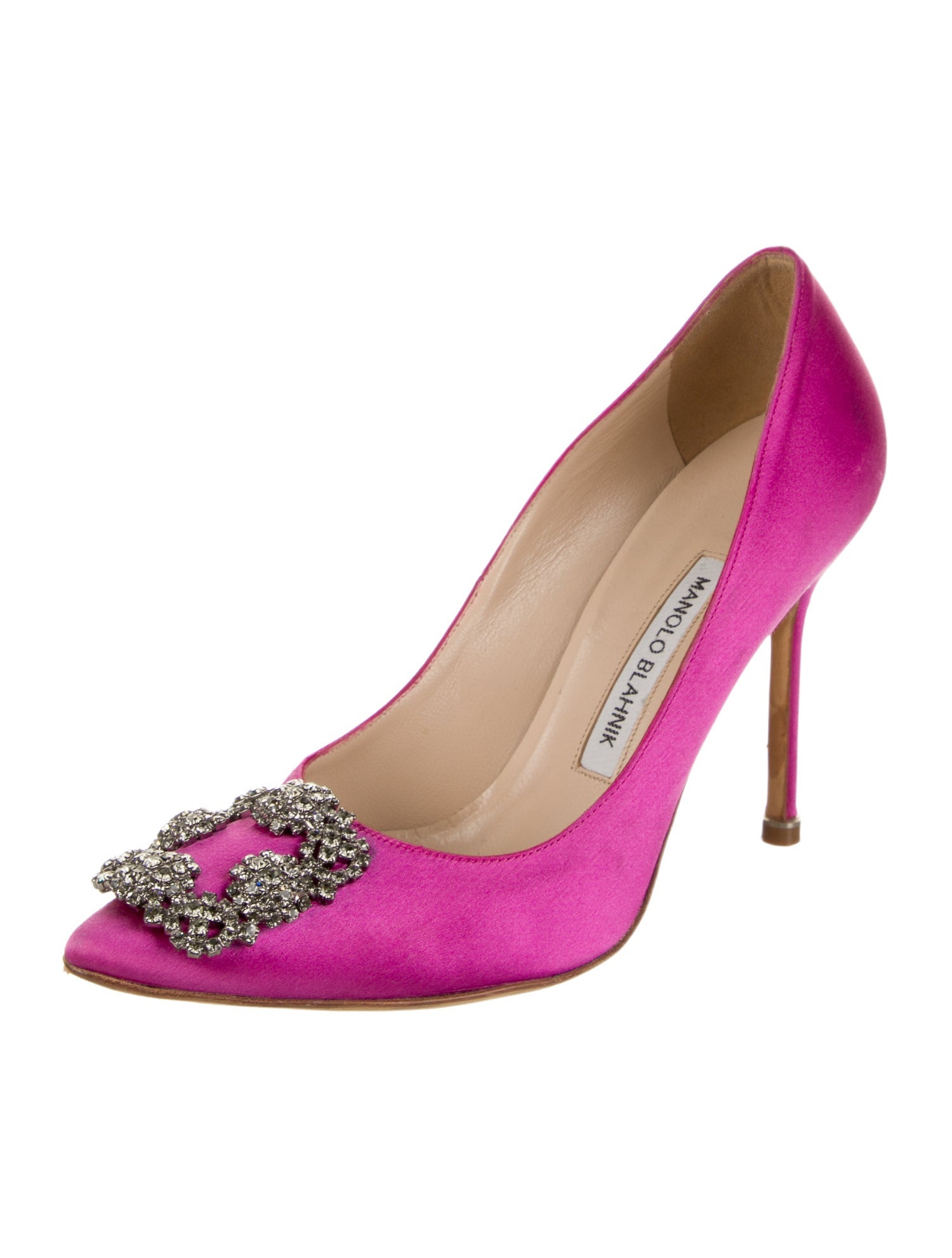 Manolo Blahnik Satin Crystal Embellishments Pumps