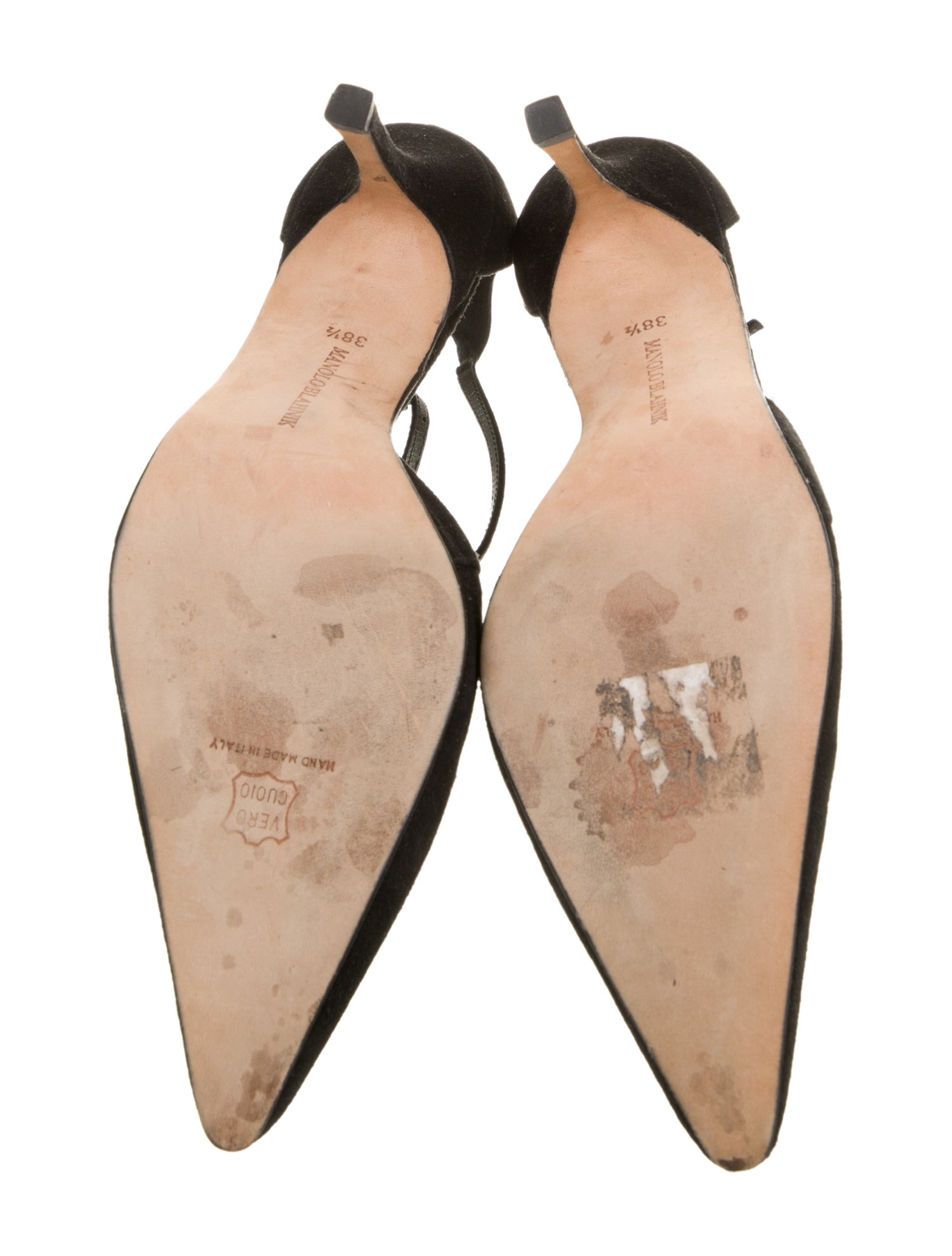 Manolo Blahnik Suede Crystal Embellishments T-Strap Pumps