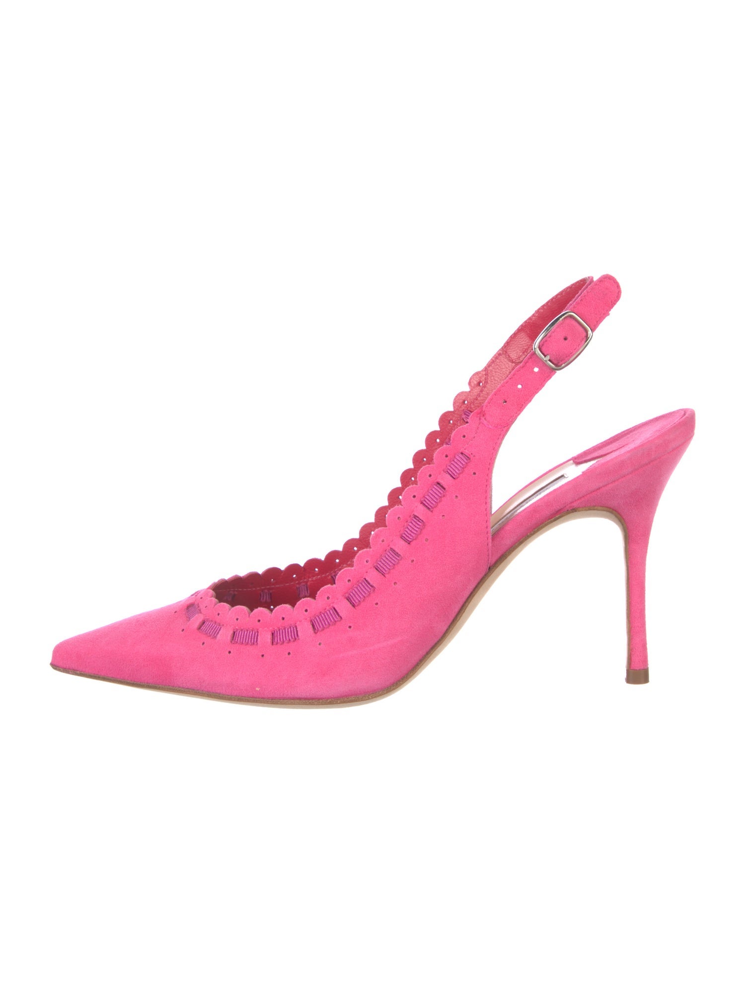 Manolo Blahnik Suede Grosgrain Trim Slingback Pumps