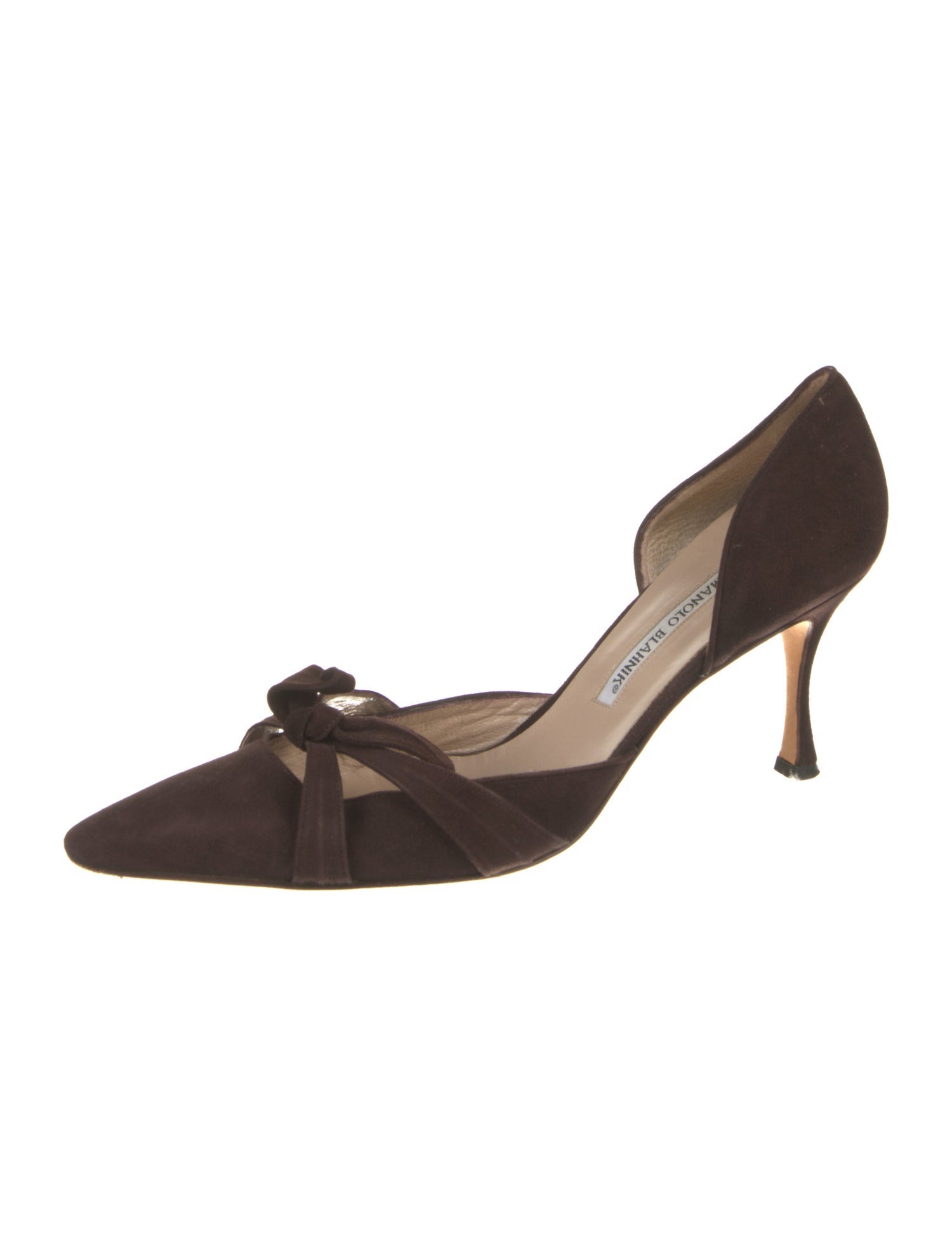 Manolo Blahnik Suede Bow Accents D'Orsay Pumps