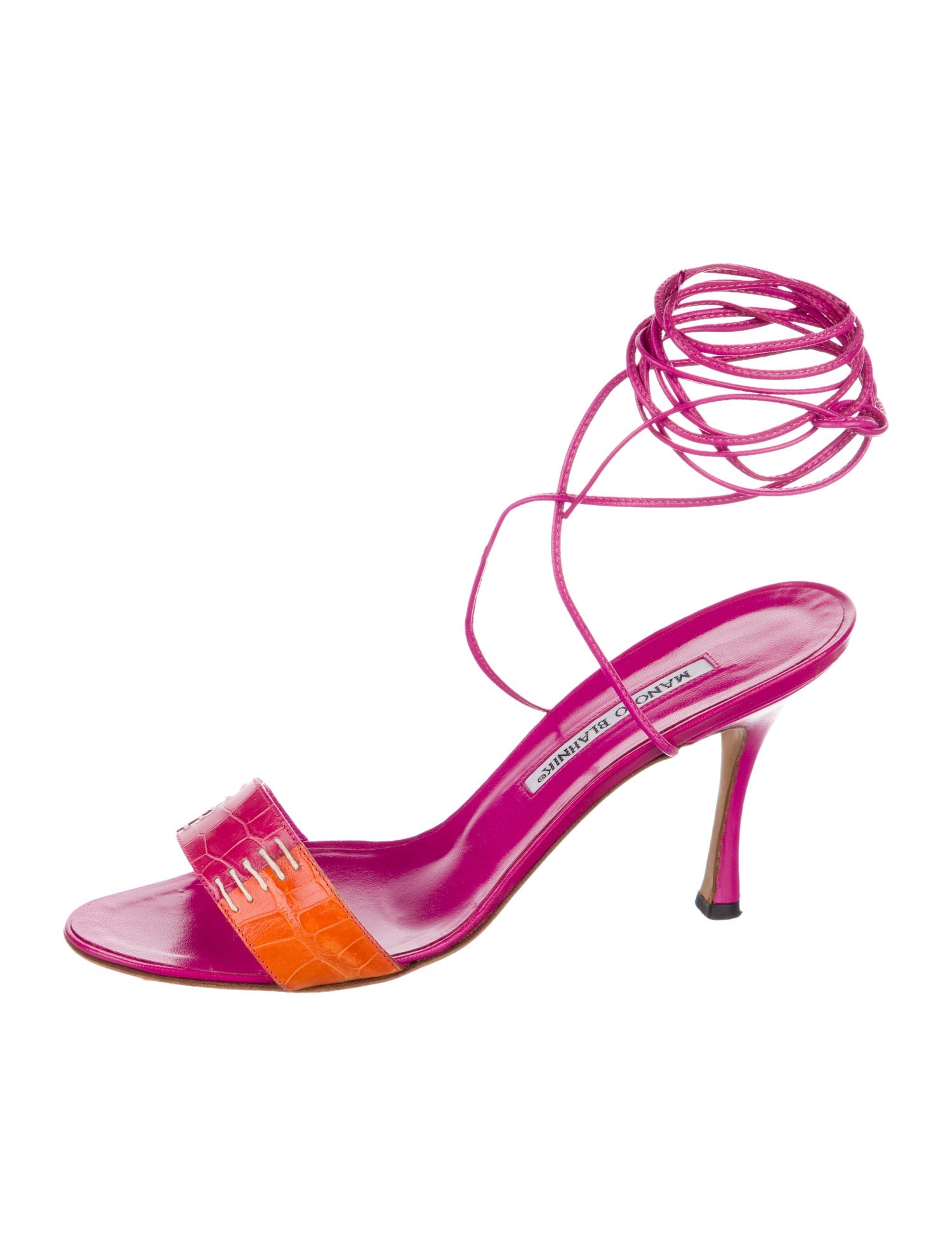 Manolo Blahnik Embossed Leather Gladiator Sandals