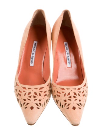 Manolo Blahnik Suede Lasercut Accents Pumps