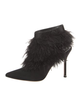 Manolo Blahnik Satin Feather Trim Mules