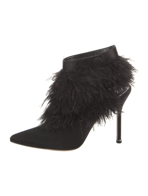 Manolo Blahnik Satin Feather Trim Mules